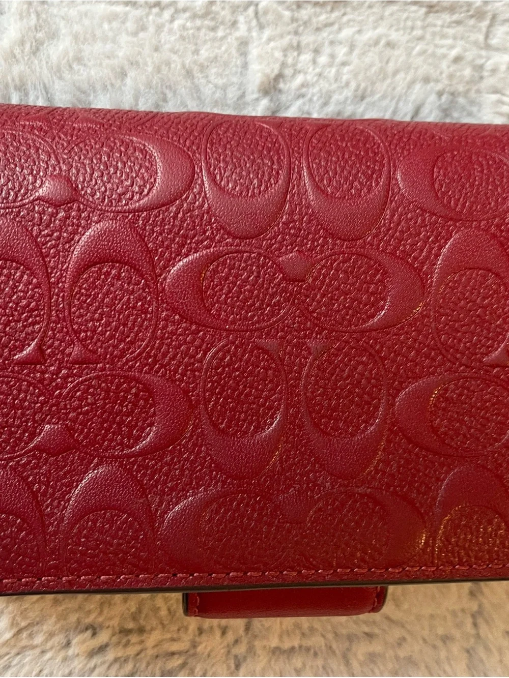 Coach Red Embossed Signature Leather Card Holder